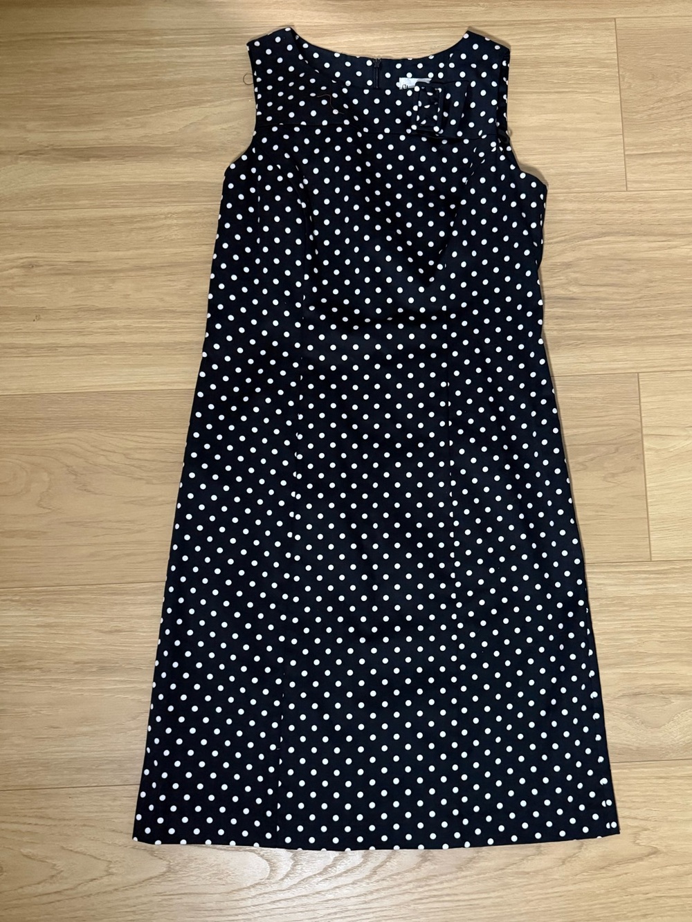 Sheri Martin Navy and White Polka Dot Midi Skirt